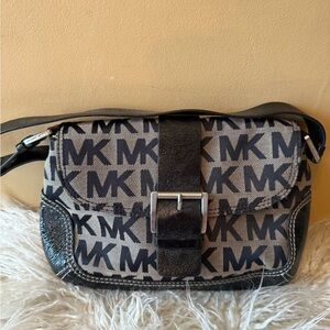 Michael Kors Black Patent Leather and Beige Bag